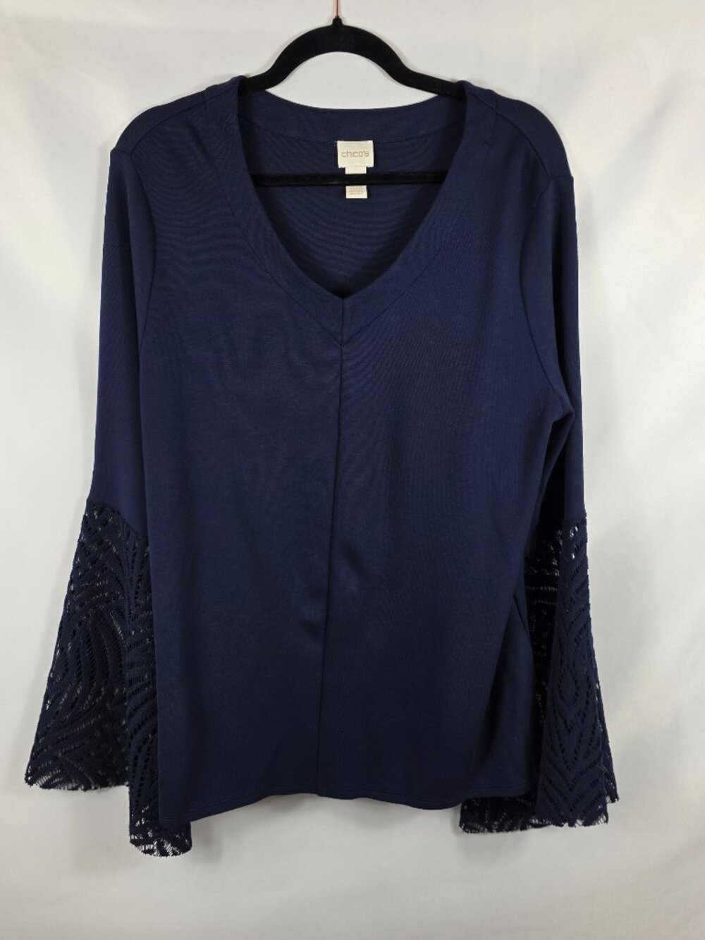 Chico's Flared Sleeve Navy Blue Top Tunic Women's Size Large